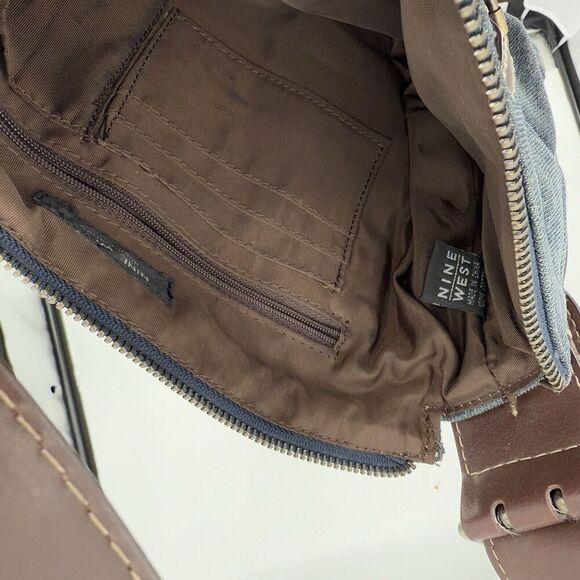 Nine West Vintage Y2k Denim Shoulder Bag Brown Faux Leather Purse 90s - Picture 10 of 11